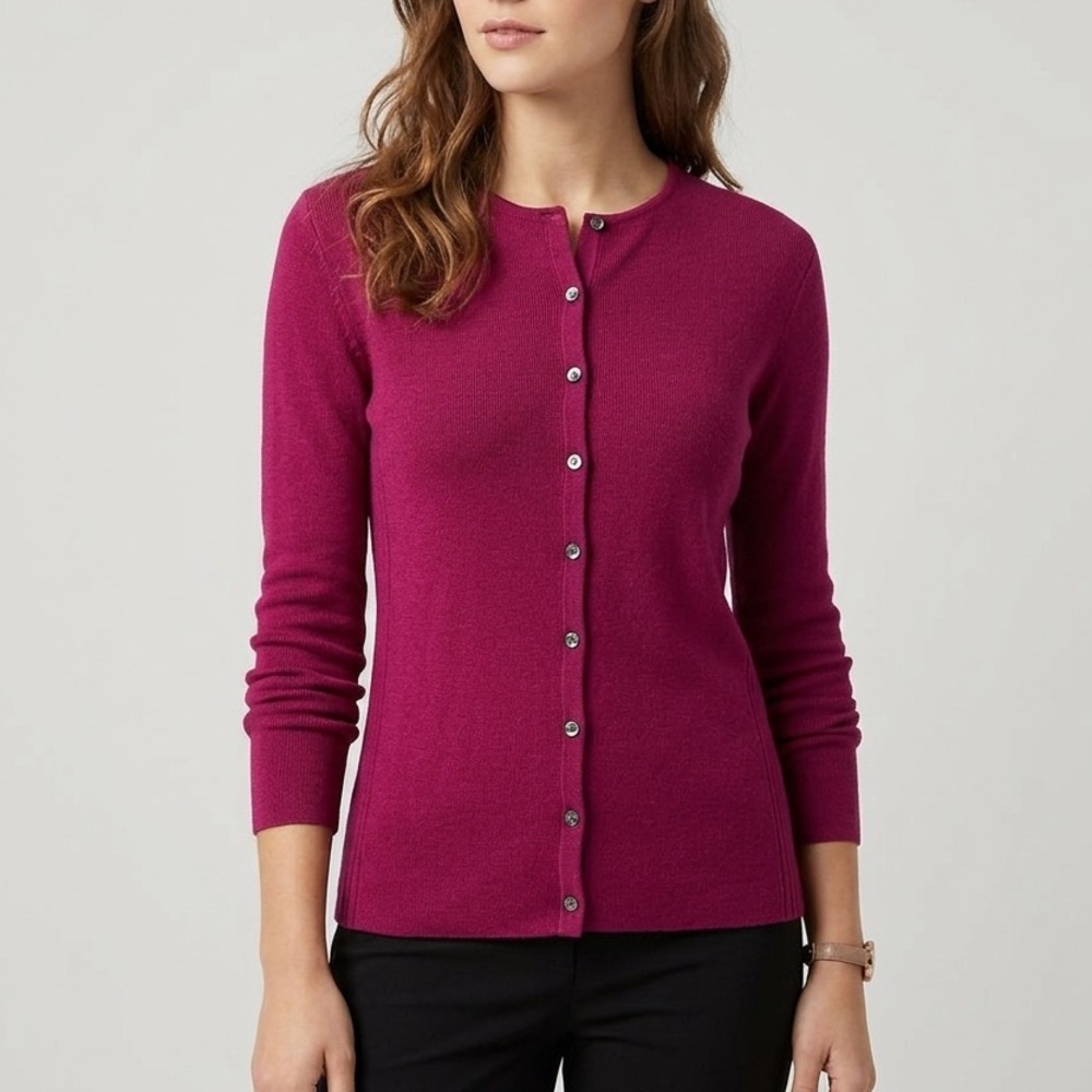 Ann Taylor 100% Silk Cardigan Wine  Button Front Lightweight Women M NWOT